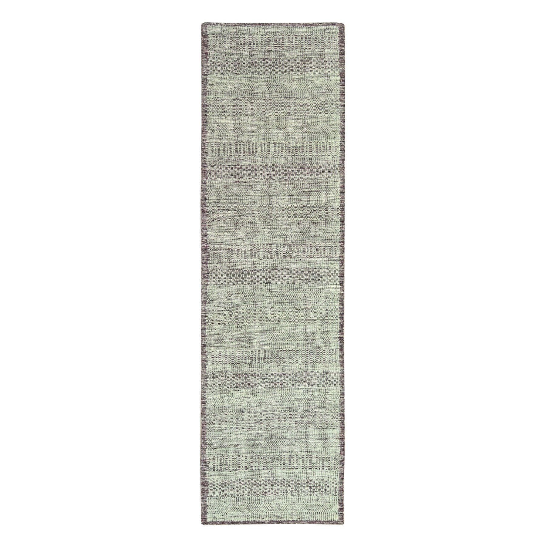 Wine Red with Ivory, Hand Knotted, 100% Wool, Oxidized and Distressed Grass Design with Exposed Warps, Narrow Runner, Oriental Rug